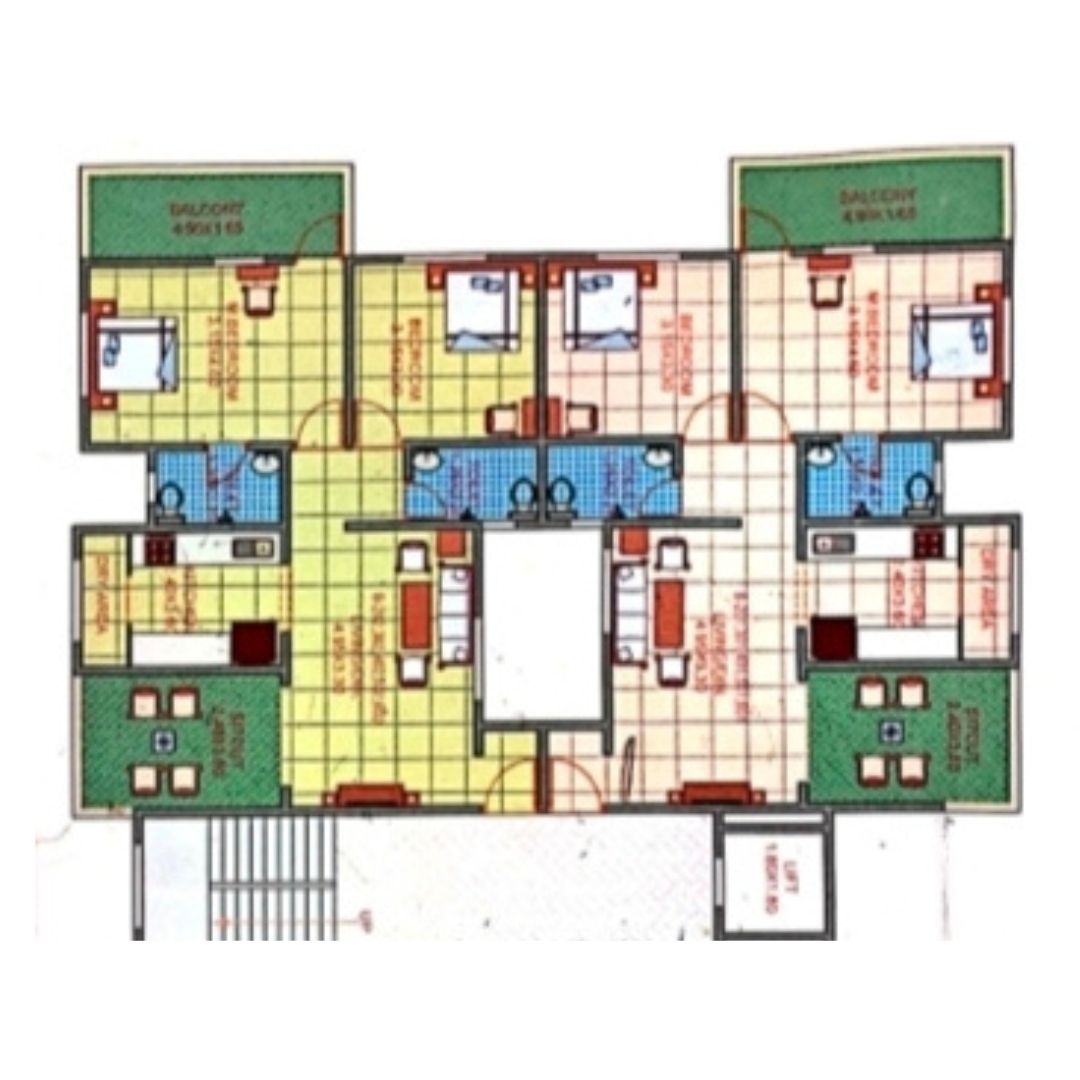 830 sq.ft. ready possession 2 BHK floor plan at Spine Road, Moshi, Pune